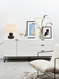 Wit dressoir Kobe met lades, Frame en voorzijde: semi-mat wit. Poten en handvatten: zwart, 180 x 80 cm