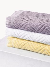 Sada ručníků se strukturovaným vzorem Jacqui, 3 díly, 100 % bavlna
Střední gramáž, 480 g/m²

Materiál použitý v tomto produktu byl testován na škodlivé látky a certifikován podle STANDARD 100 od OEKO-TEX®, 8135CIT, CITEVE., Bílá, 3dílná sada (ručník pro hosty, ručník a osuška)
