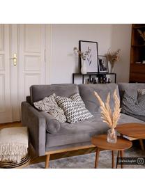 Sofa narożna z aksamitu z nogami z drewna dębowego Saint (3-osobowa), Tapicerka: aksamit (poliester) Dzięk, Szary aksamit, S 243 x G 220 cm