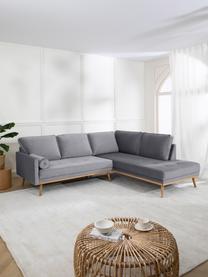 Samt-Ecksofa Saint (3-Sitzer) in Grau mit Eichenholz-Füssen, Bezug: Samt (Polyester) Der hoch, Gestell: Massives Eichenholz, Span, Samt Grau, B 243 x T 220 cm