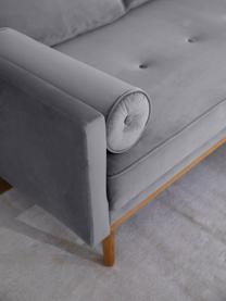 Sofa narożna z aksamitu z nogami z drewna dębowego Saint (3-osobowa), Tapicerka: aksamit (poliester) Dzięk, Szary aksamit, S 243 x G 220 cm