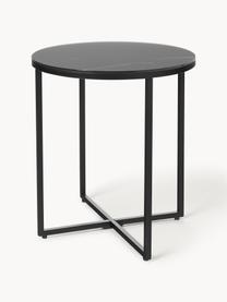 Mesa auxiliar redonda con tablero de vidrio en look mármol Antigua, Tablero: vidrio estampado con aspe, Estructura: acero con pintura en polv, Aspecto mármol negro, negro mate, Ø 45 x Al 50 cm