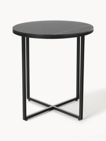 Tavolino rotondo con piano in vetro effetto marmo Antigua, Struttura: acciaio verniciato a polv, Nero effetto marmo, nero opaco, Ø 45 x Alt. 50 cm