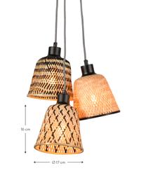 Lámpara de techo pequeña de bambú Kalimantan, Pantalla: bambú, Anclaje: metal recubierto, Cable: cubierto en tela, Beige, negro, Ø 17 x Al 16 cm