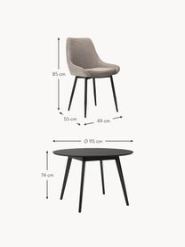 Ronde eettafel Yumi met gestoffeerde stoelen, 3-delig, Tafelblad: MDF met essenhoutfineer, , Poten: massief rubberhout en gel, Bekleding: 100% polyester, Poten: gepoedercoat metaal, Hout, zwart gelakt, geweven stof beige, Set met verschillende formaten