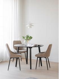 Table ronde avec chaises rembourrées Yumi, 3 élém., Bois, noir laqué, tissu beige, Lot de différentes tailles