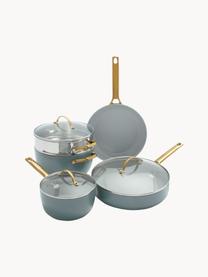 Set 10 pentole da cucina on rivestimento antiaderente Padova, Coperchio: vetro, Grigio-blu, Set in varie misure