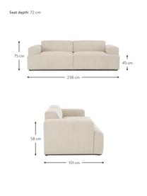 Divano 3 posti in velluto a coste Melva, Rivestimento: velluto a coste (92% poli, Struttura: legno di pino massiccio c, Piedini: plastica, Velluto a coste beige chiaro, Larg. 238 x Prof. 101 cm