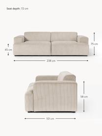 Cord-Sofa Melva (3-Sitzer), Bezug: Cord (92% Polyester, 8% P, Gestell: Massives Kiefernholz, Spa, Füße: Kunststoff Dieses Produkt, Cord Hellbeige, B 238 x T 101 cm