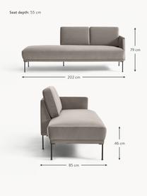 Fluwelen chaise longue Fluente, Bekleding: fluweel (hoogwaardig poly, Frame: massief grenenhout, Poten: gepoedercoat metaal Dit p, Fluweel greige, B 202 x D 85 cm, rugleuning links