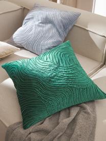 Housse de coussin 50x50 en velours avec motif structuré Nisha, Vert turquoise, larg. 50 x long. 50 cm