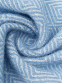 Coperta in lana color azzurro con motivo grafico e frange Triol-Viktor, 100% lana, Azzurro, bianco, Larg. 140 x Lung. 200 cm