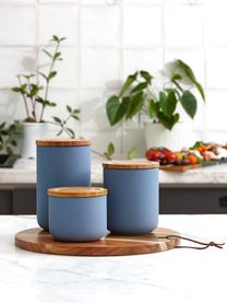 Opbergpot Stak, Pot: keramiek, Deksel: bamboehout, Mat blauw, bamboehoutkleurig, Ø 10 x H 13 cm, 750 ml
