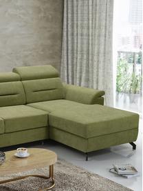 Divano letto angolare in tessuto verde con contenitore Missouri, Rivestimento: 100% poliestere, Verde, Larg. 259 x Prof. 164 cm