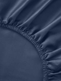 Sábana bajera cubrecolchón de satén Comfort, Azul oscuro, Cama 90 cm (90 x 200 x 15 cm)