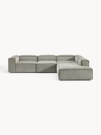 Sofá rinconera modular grande de pana Lennon, Tapizado: pana (92% poliéster, 8% p, Estructura: madera de pino maciza, ma, Patas: plástico Este producto es, Pana gris, An 329 x F 269 cm, chaise longue izquierda