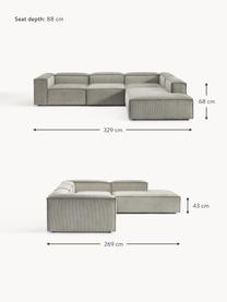 Modulares XL-Ecksofa Lennon aus Cord, Bezug: Cord (92 % Polyester, 8 %, Gestell: Massives Kiefernholz, Spe, Cord Grau, B 329 x T 269 cm, Eckteil links