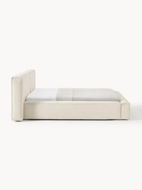 Letto imbottito con contenitore Lennon, Rivestimento: 100% poliestere Il rivest, Struttura: legno di pino massiccio, , Piedini: legno, plastica Questo pr, Tessuto bianco latte, Larg. 208 x Lung. 243 cm (superfice 140 x 200 cm)