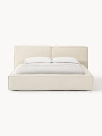 Letto imbottito con contenitore Lennon, Rivestimento: 100% poliestere Il rivest, Struttura: legno di pino massiccio, , Piedini: legno, plastica Questo pr, Tessuto bianco latte, Larg. 208 x Lung. 243 cm (superfice 140 x 200 cm)