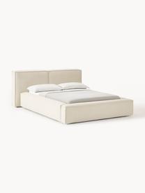 Cama tapizada Lennon, con espacio de almacenamiento, Tapizado: 100% poliéster Alta resis, Estructura: madera de pino maciza, ma, Patas: madera, plástico Este pro, Tejido blanco Off White, An 208 x L 243 cm (colchón 140 x 200 cm)