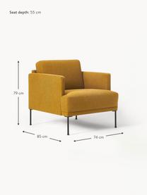 Fauteuil Fluente, Bekleding: 100% polyester De slijtva, Frame: massief grenenhout, Poten: gepoedercoat metaal Dit p, Geweven stof okergeel, B 74 x D 85 cm