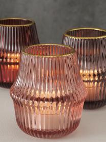 Komplet świeczników na tealighty Maggie, 3 elem., Szkło, Odcienie różowego, odcienie złotego, Ø 8 x W 8 cm