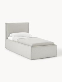 Cama individual Dream, con espacio de almacenamiento, Tapizado: poliéster (borreguillo) A, Estructura: madera de pino maciza y m, Tejido gris claro, An 90 x L 200 cm