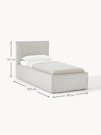 Cama individual Dream, con espacio de almacenamiento, Tapizado: poliéster (borreguillo) A, Estructura: madera de pino maciza y m, Tejido gris claro, An 90 x L 200 cm