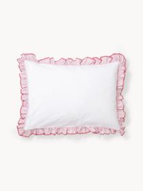 Funda de almohada de percal bordada con volantes Dina, Blanco, rojo, An 50 x L 70 cm