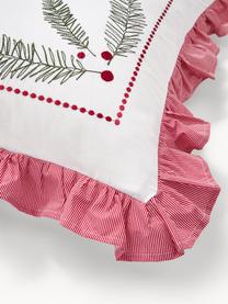 Funda de almohada de percal bordada con volantes Dina, Blanco, rojo, An 50 x L 70 cm