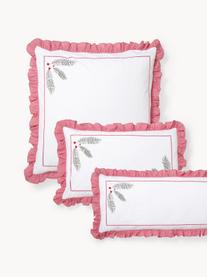 Funda de almohada de percal bordada con volantes Dina, Blanco, rojo, An 45 x L 110 cm