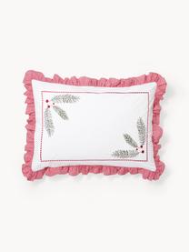 Funda de almohada de percal bordada con volantes Dina, Blanco, rojo, An 50 x L 70 cm