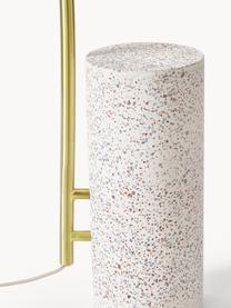 Petit lampadaire avec base en terrazzo Cora, Blanc, couleur dorée, aspect terrazzo, Ø 25 x haut. 127 cm