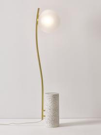 Kleine Stehlampe Cora mit Terazzo-Fuß, Lampenschirm: Glas, Gestell: Stahl, beschichtet, Lampenfuß: Terrazzo, Weiß, Goldfarben, Terrazzo-Optik, H 127 cm