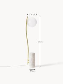 Petit lampadaire avec base en terrazzo Cora, Blanc, couleur dorée, aspect terrazzo, Ø 25 x haut. 127 cm