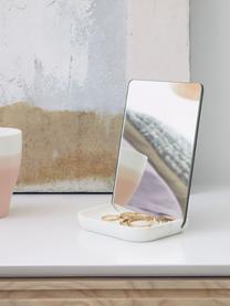 Kosmetikspiegel Sharif mit Ablagefläche in Marmoroptik, Ablagefläche: Kunststoff, Spiegelfläche: Spiegelglas, Weiss, Grau, B 12 x H 18 cm