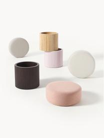 Pouf contenitore Nala, Rivestimento: 100% poliestere, Struttura: legno certificato FSC Il , Tessuto bianco latteo, legno chiaro, Ø 50 x Alt. 44 cm