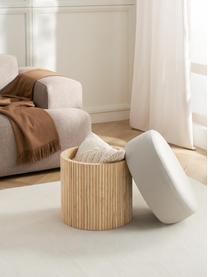 Pouf contenitore Nala, Rivestimento: 100% poliestere, Struttura: legno certificato FSC Il , Tessuto bianco latteo, legno chiaro, Ø 50 x Alt. 44 cm