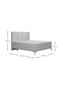 Sametová boxspring postel  s úložným prostorem Cube, Světle šedá, 140 x 200 cm, stupeň tvrdosti H3