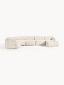 Divano componibile in teddy Sofia, Rivestimento: teddy (100% polipropilene, Struttura: legno di abete rosso, tru, Piedini: plastica Il materiale uti, Teddy bianco latte, Larg. 404 x Prof. 231 cm, chaise longue a sinistra