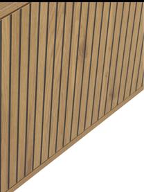 Holz-Sideboard Jaipur mit geriffelter Front, Korpus: Mitteldichte Holzfaserpla, Beine: Metall, pulverbeschichtet, Griffe: Metall, pulverbeschichtet, Holz, Schwarz, B 180 x H 70 cm
