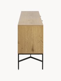 Houten dressoir Jaipur met geribbelde voorkant, Lichtbeige, zwart, B 180 x H 70 cm