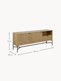 Credenza in legno con fronte scanalato Jaipur, Beige chiaro, nero, Larg. 180 x Alt. 70 cm