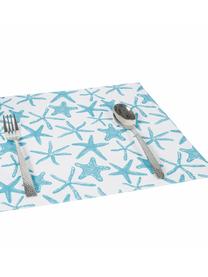 Waterafstotende placemats Starbone, 2 stuks, Polyester, Wit, blauw, 33 x 48 cm