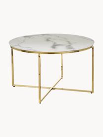 Runder Couchtisch Antigua mit Glasplatte in Marmor-Optik, Tischplatte: Glas, matt bedruckt, Gestell: Metall, vermessingt, Marmor-Optik Weiss, Goldfarben, Ø 80 cm