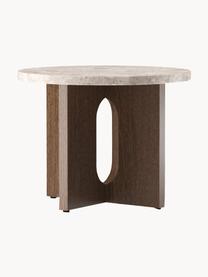 Mesa auxiliar Ibiza, tablero de arenisca, Tablero: arenisca, Estructura: madera de roble, Arenisca, madera de roble oscura, Ø 50 x Al 39 cm