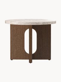 Mesa auxiliar Ibiza, tablero de arenisca, Tablero: arenisca, Estructura: madera de roble, Arenisca, madera de roble oscura, Ø 50 x Al 39 cm