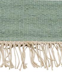 Alfombra kilim artesanal de lana con flecos Rainbow, Flecos: 100% algodón Las alfombra, Verde pistacho, An 140 x L 200 cm (Tamaño S)