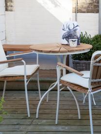 Tavolo rotondo da balcone con piano in legno di teak Hard & Ellen, Struttura: alluminio verniciato a po, Legno di teak, bianco, Ø 80 x Alt. 72 cm