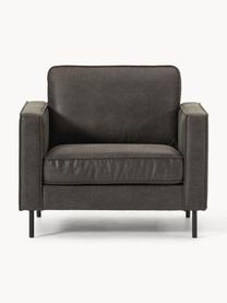 Fauteuil Hunter van gerecycled leer, Frame: massief grenenhout, vezel, Poten: gepoedercoat metaal Dit p, Leer antraciet, B 87 x D 95 cm